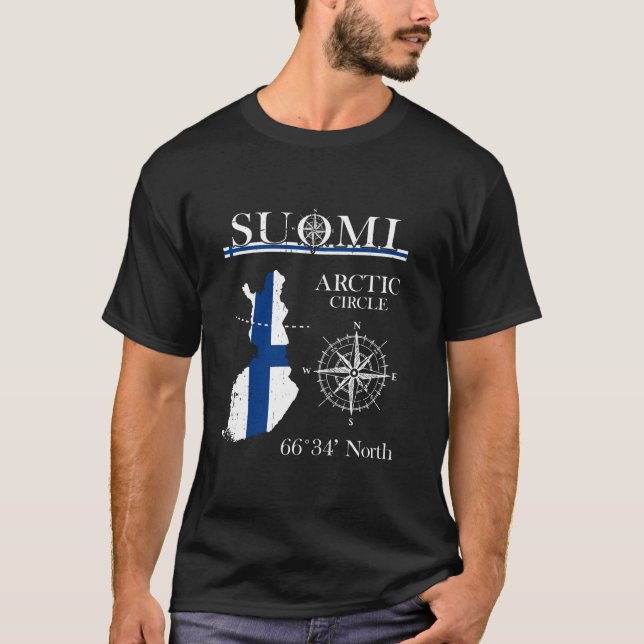 Camiseta Suomi Finlândia Círculo Ártico Aventura Bandeira F (Frente)
