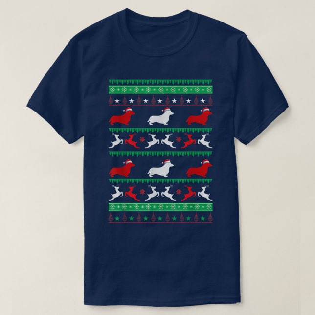 Camiseta Suor De Natal Corgi Para Homens Do Cão (Frente do Design)
