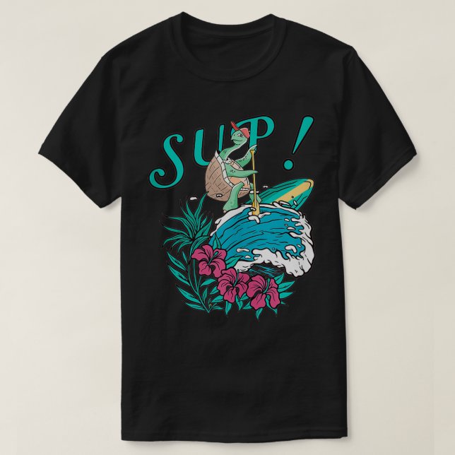 Camiseta SUP Surfing Stand Up Paddle TURTLE remando suboa (Frente do Design)