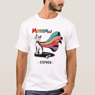Camiseta Super Cat Meeow - Rainbow Cape Pride Cat