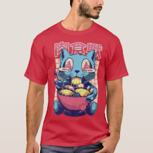 Camiseta Super Feliz Gato Comendo Ramen Asiático Comida Jap