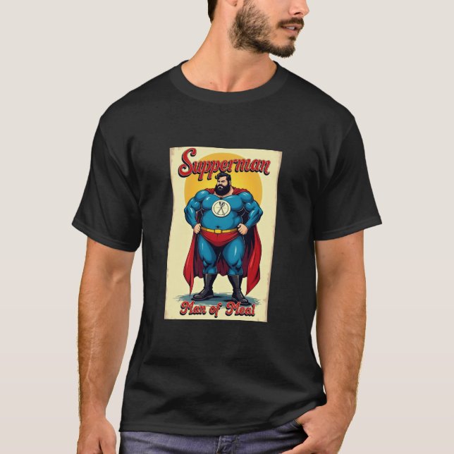Camiseta Super Hero Super Homem Homem de Refeição Novidade  (Frente)
