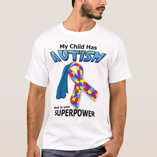 Camiseta Super-herói Autismo - Superpotência - Camisa-T Luz (Frente)