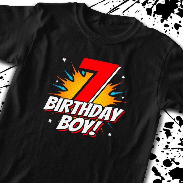 Camiseta Super-herói Birthday Boy - 7 anos - Aniversário 7 (Criador carregado)