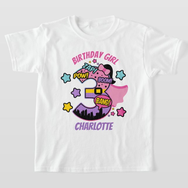 Camiseta Super-herói Terceira Garota de Aniversário 3ª Supe (Postura )