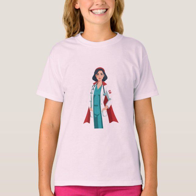 Camiseta Super Infirmière – Héroïne en Blouse Blanche (Frente)