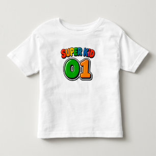 Camiseta Super Kid 01 Letras Coloridas em Bolha