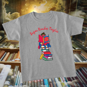 Camiseta Super leitor estilo cartoon boy em livros