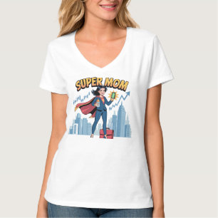 Camiseta Super Mãe Arte de Quadrinhos de Super-Heroína Mã