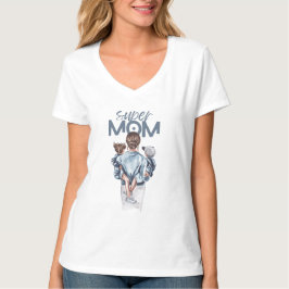 Camiseta Super Mãe Azul Aquarela Arte de Mãe e Filhos