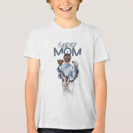 Camiseta Super Mãe Azul Aquarela Arte de Mãe e Filhos