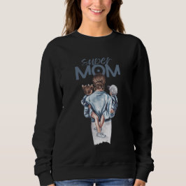 Camiseta Super Mãe Azul Aquarela Mãe e Filhos Arte