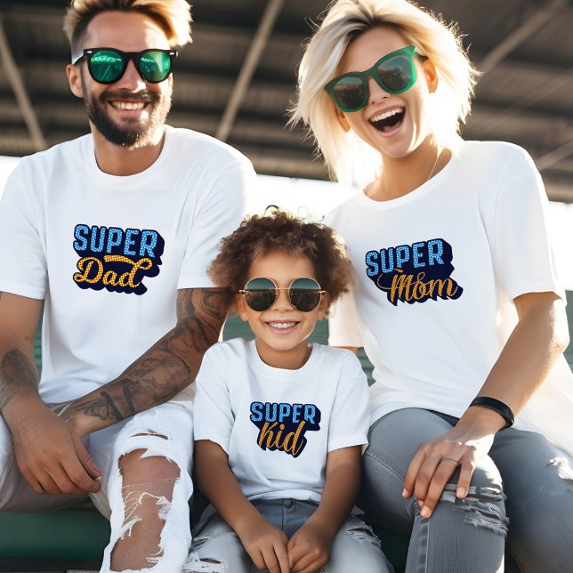 Camiseta Super-Mãe e Super-Criança, Criança-Mãe (Matching Super Dad, Super Mom & Super Kid Sidekick Family T-Shirt)