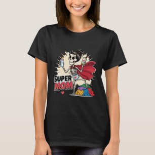 Camiseta Super Mãe Esqueleto Retrô Divertido Dia das Mães
