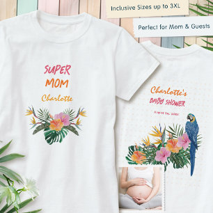 Camiseta SUPER MÃE Estampa de Papagaio Tropical nas Costas
