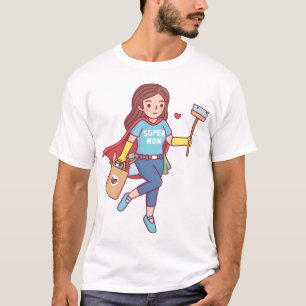 Camiseta Super Mãe Fofa Com Ferramentas de Limpeza e Compra