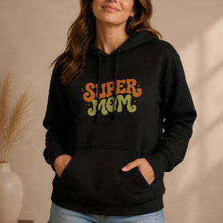Camiseta SUPER MÃE Tipografia Divertida e Groovy Retrô