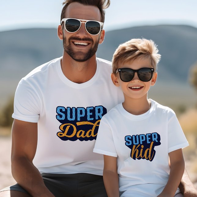 Camiseta Super Pai e Super Criança Sócio Pai Filho (Matching Super Dad & Super Kid Sidekick T-Shirt)