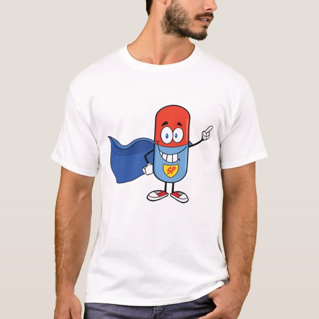 Camiseta Super Pill Cartoon Hero Character (Frente)