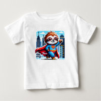 Super Sloth Funny Pixel Art Hero Cityscape Design