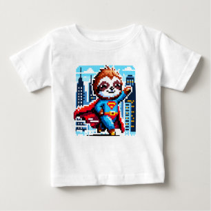 Camiseta Super Sloth Funny Pixel Art Hero Cityscape Design