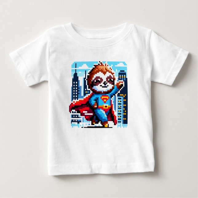 Camiseta Super Sloth Funny Pixel Art Hero Cityscape Design (Frente)