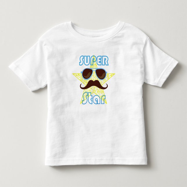 Camiseta Super Star de óculos de sol e bigode (Frente)