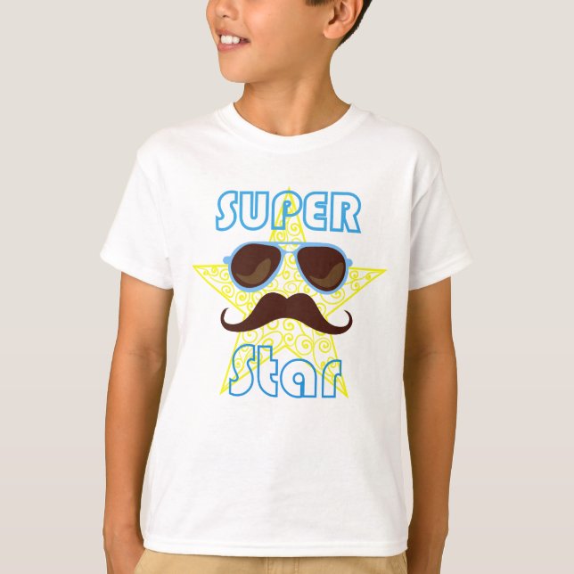 Camiseta Super Star de óculos de sol e bigode (Frente)