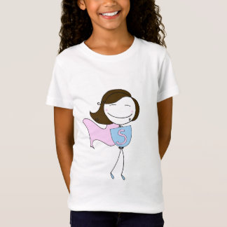 Camiseta Super, T da menina (cabelo marrom)