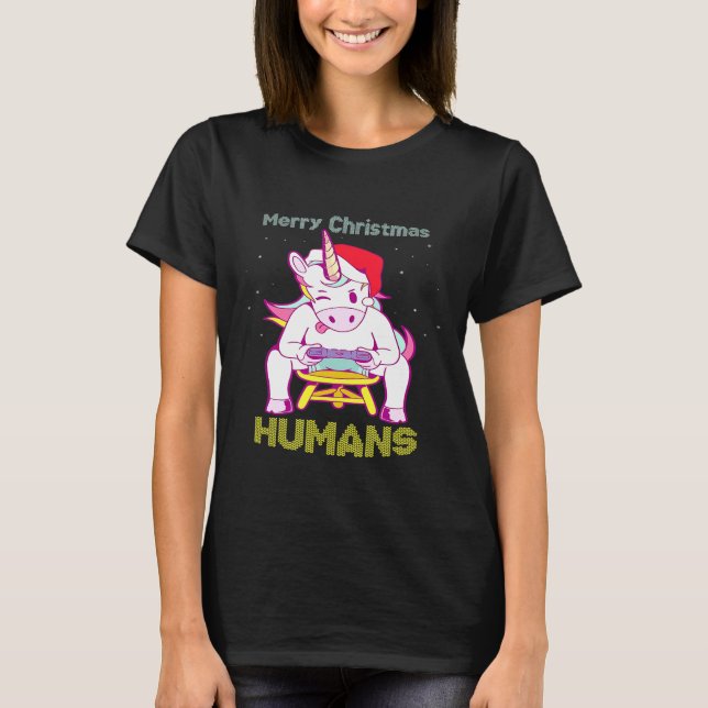 Camiseta Super Xmas Unicorn Gamer Para Crianças Merry Xmas (Frente)