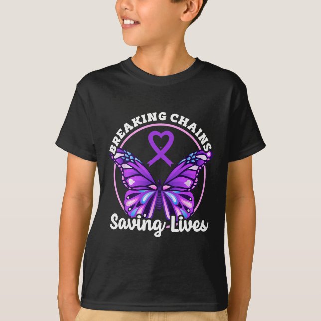 Camiseta Superar Conscientização Laço Roxo Dependência Quím (Frente)