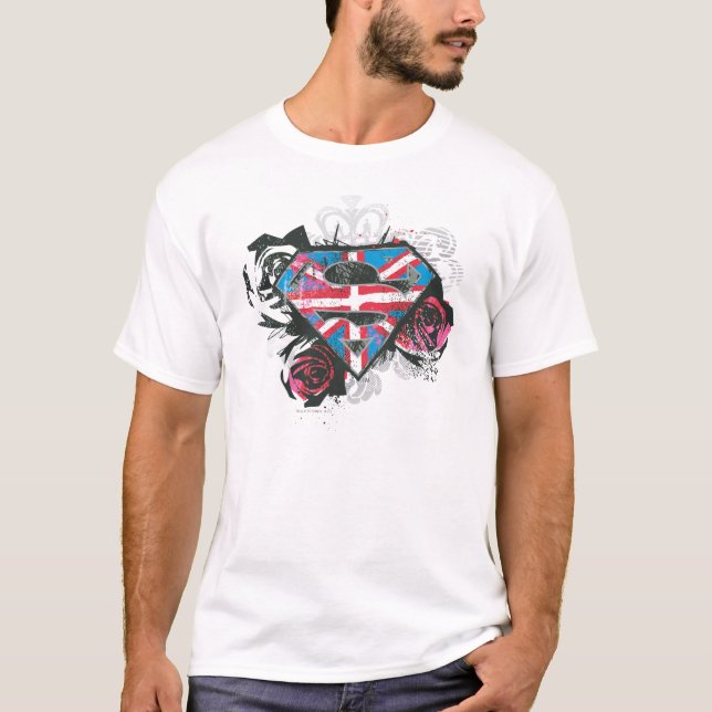Camiseta Supergirl British Flag e Rosas (Frente)