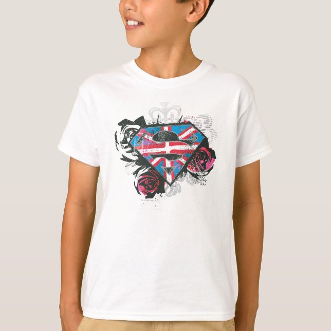Camiseta Supergirl British Flag e Rosas (Frente)