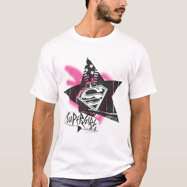 Camiseta Supergirl Pink Spray Paint Star (Frente)