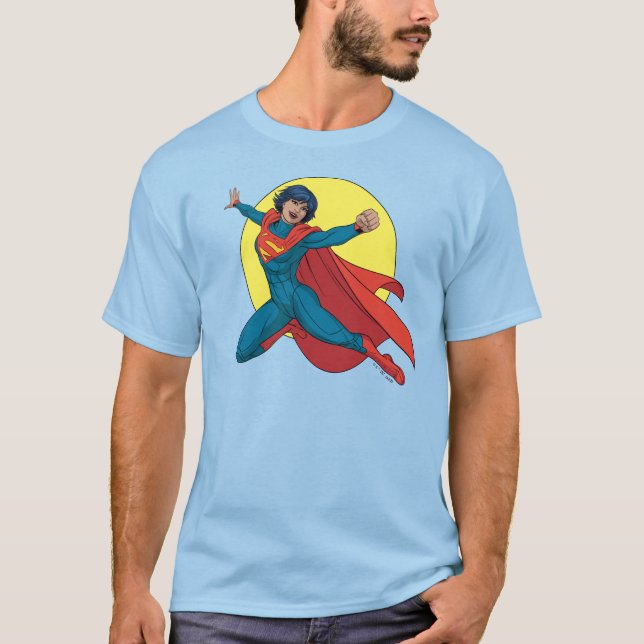 Camiseta Supergirl voando com roupa azul (Frente)