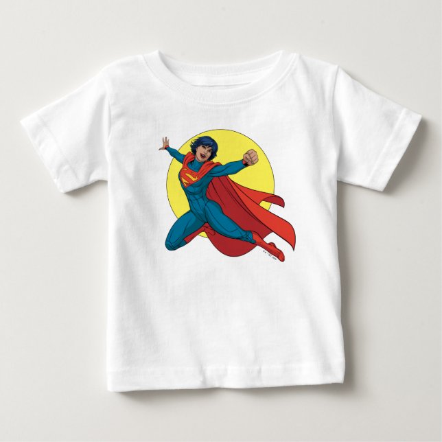 Camiseta Supergirl voando com roupa azul (Frente)