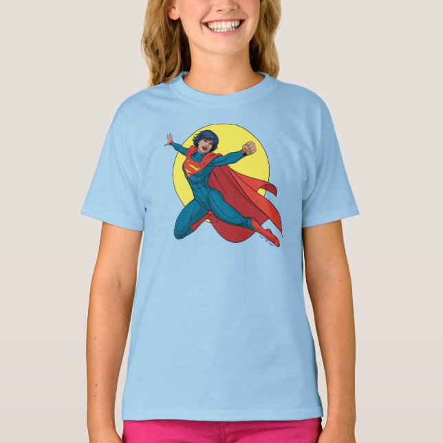 Camiseta Supergirl voando com roupa azul (Frente)