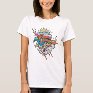 Camiseta Supergirl Voando Relâmpago Tatuagem