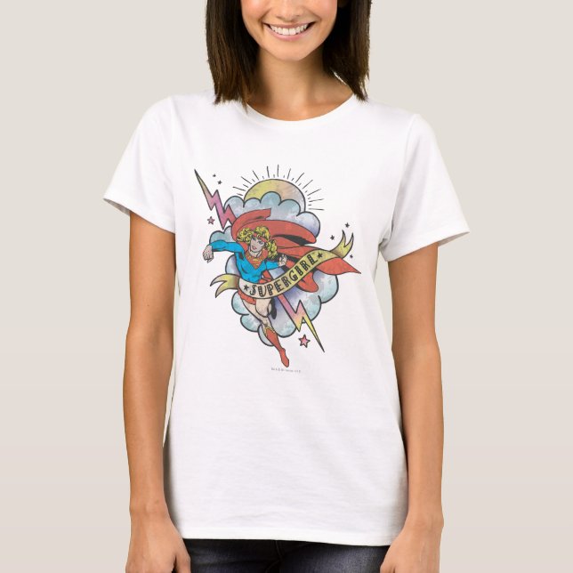 Camiseta Supergirl Voando Relâmpago Tatuagem (Frente)