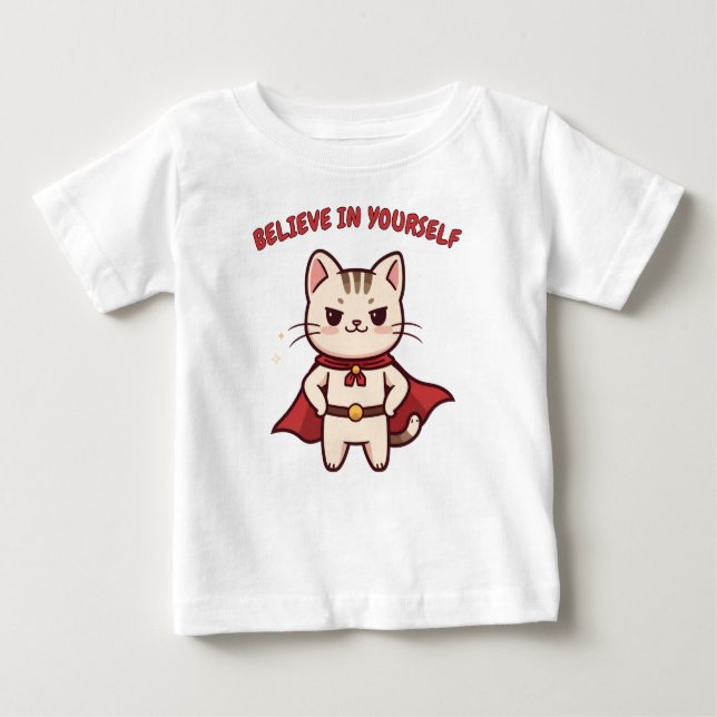 Camiseta Superhero Cat Believe in Yourself  (Frente)