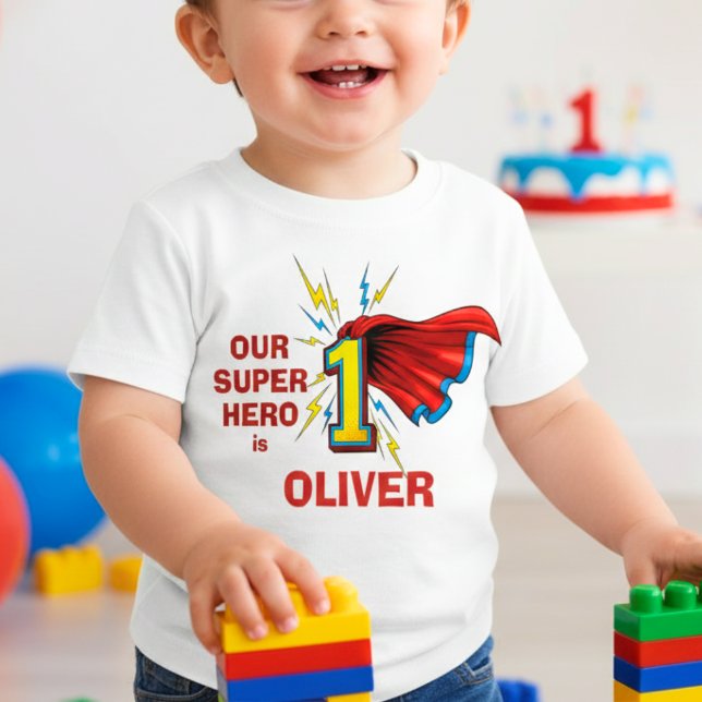 Camiseta Superhero Number 1 with Cape First Birthday (Criador carregado)