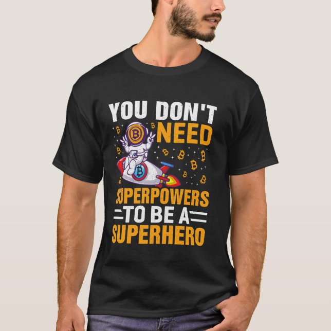Camiseta Superpoder Herói Mineração Bitcoin Nakamoto HODL F (Frente)