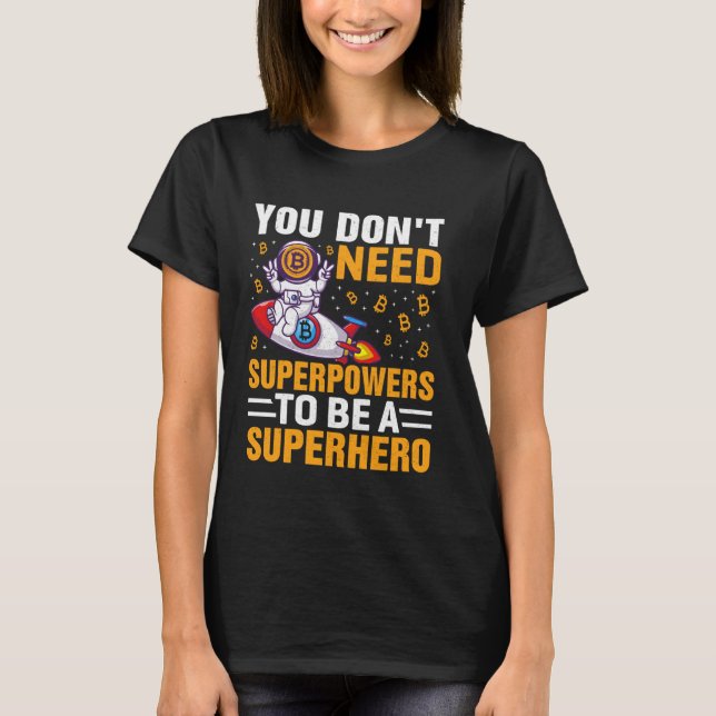 Camiseta Superpoder Herói Mineração Bitcoin Nakamoto HODL F (Frente)