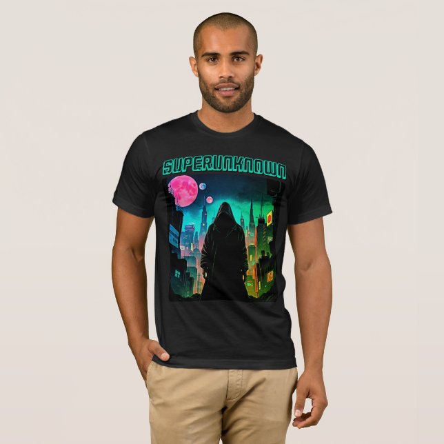 Camiseta Superunknown Figura com Capuz Cyberpunk (Frente Completa)