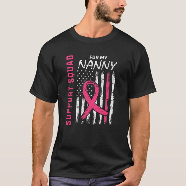 Camiseta Suportar a Atenção ao Cancer da Mama Rosa Esquadrã (Frente)