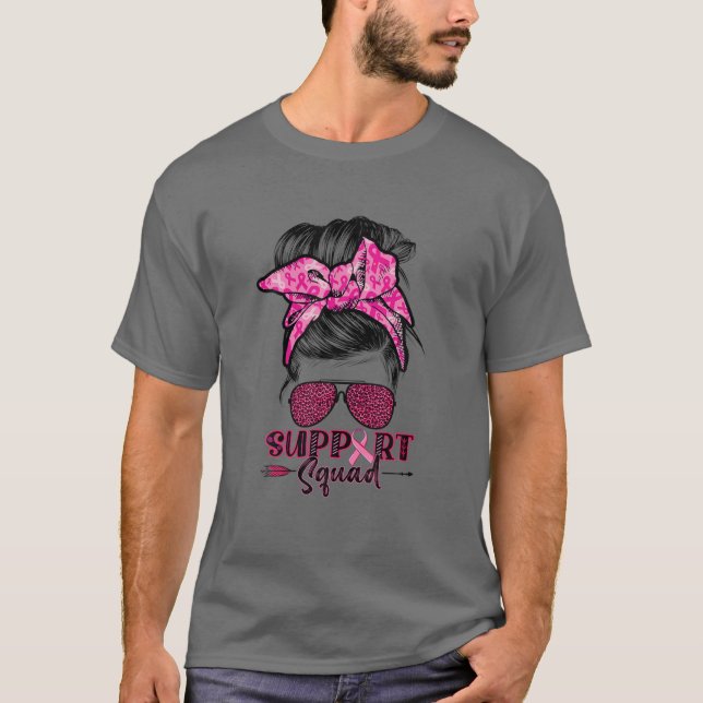 Camiseta Suportar Cancer da Mama do Guerreiro Rosa-Rosa-Tro (Frente)