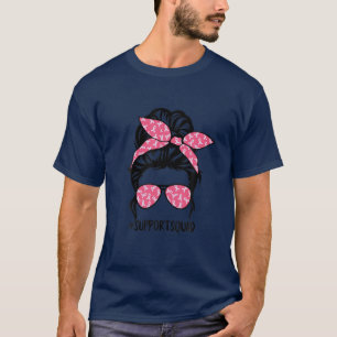 Camiseta Suportar Cancer de Mama Cor-de-Rosa com Pedra Quad