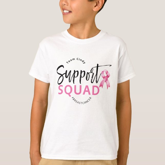 Camiseta Suportar Faixa Rosa do Câncer da Mama em Quadrado (Frente)