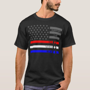 Camiseta Suportar o vermelho branco e azul - Fogo/EMS/Políc