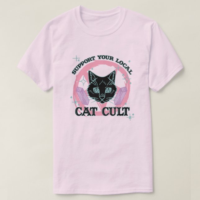 Camiseta Suportar seu Cult de Cat Local - Gótico de Pastas  (Frente do Design)
